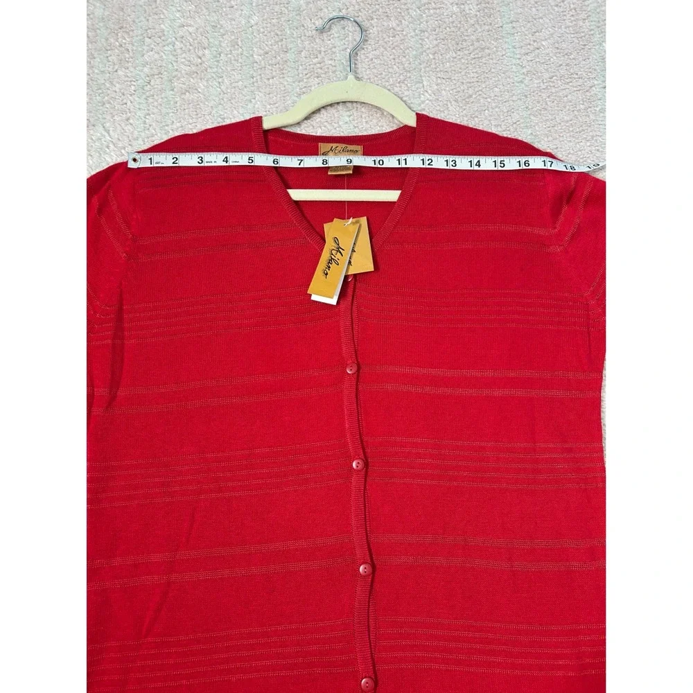 NWT Milano Red Stripe Button Front Cardigan 3/4 Sleeves Size Medium Holiday Fall